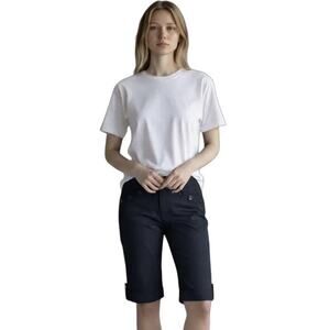 Ann Taylor Women Chino Bermuda Short 2 Black Nautical Buttons 11" Stretch Cotton